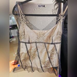 Massimo Dutti Embellished Mesh blouse